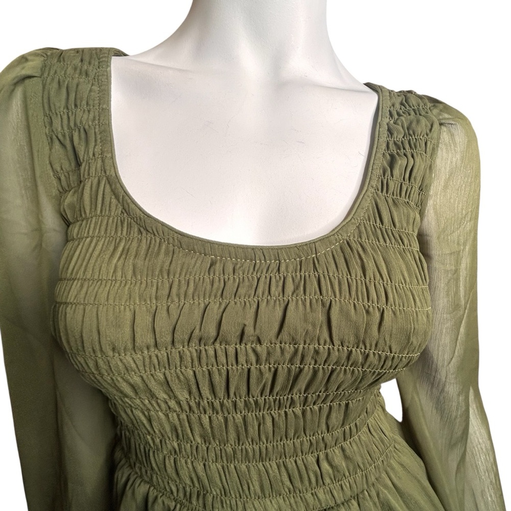 OLD NAVY Size XS Fit & Flare Eyelet Mini Dress Olive Green NWT - Picture 5 of 13